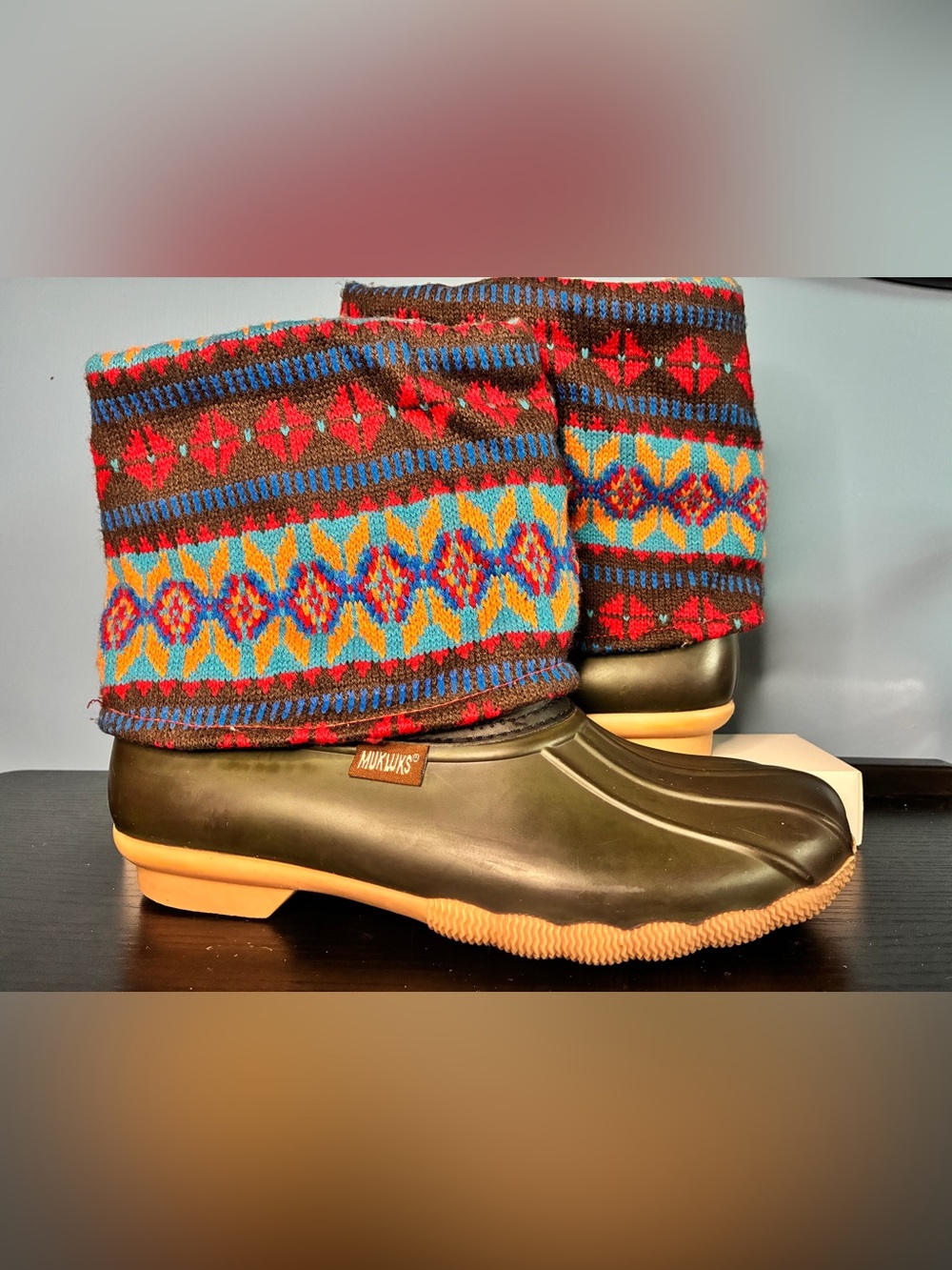 Muk Luks Patterned Knit-Cuff Duck Boots